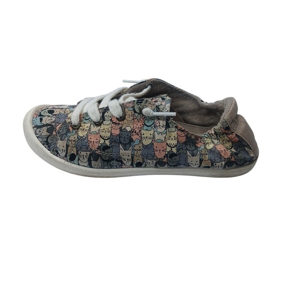 BOBS Skechers Beach Bingo Women 7 Multi Color Cat Print Slip On Sneakers 113566